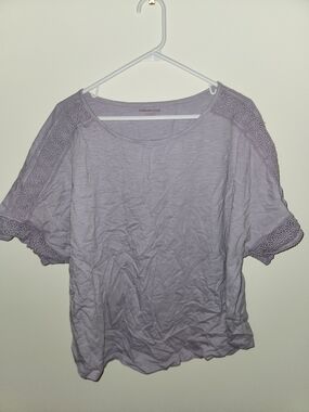 Coldwater Creek Light Lavender Crochet-Trim Short Sleeve Top